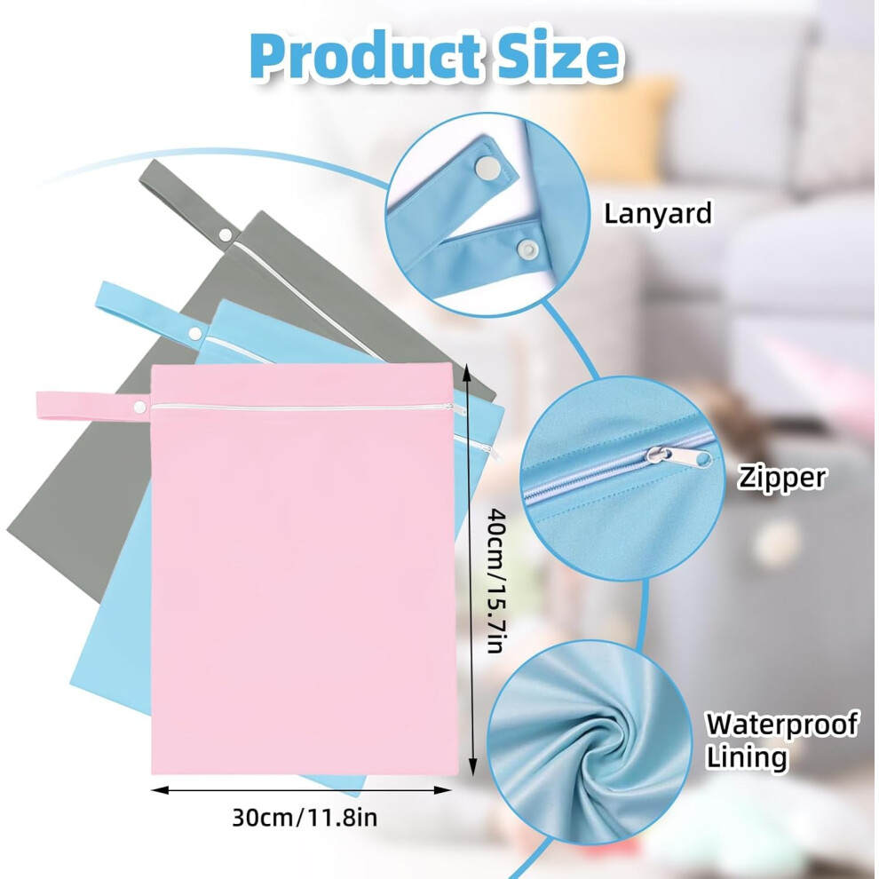 Goedeke 3 Pcs Wet Bags Reusable Cloth Diaper Bags With Handle And Zipp