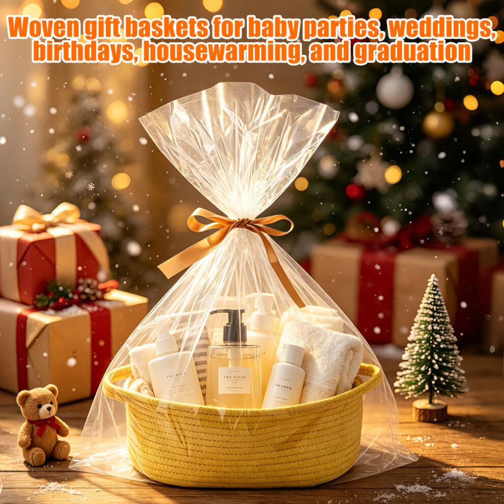 Xeerun Gift Basket Hamper Kit, Gift Baskets Empty, Hamper Baskets For Gifts Empty With Cellophane Bags And Ribbon, Woven Gift Baskets For Baby Shower, Birth
