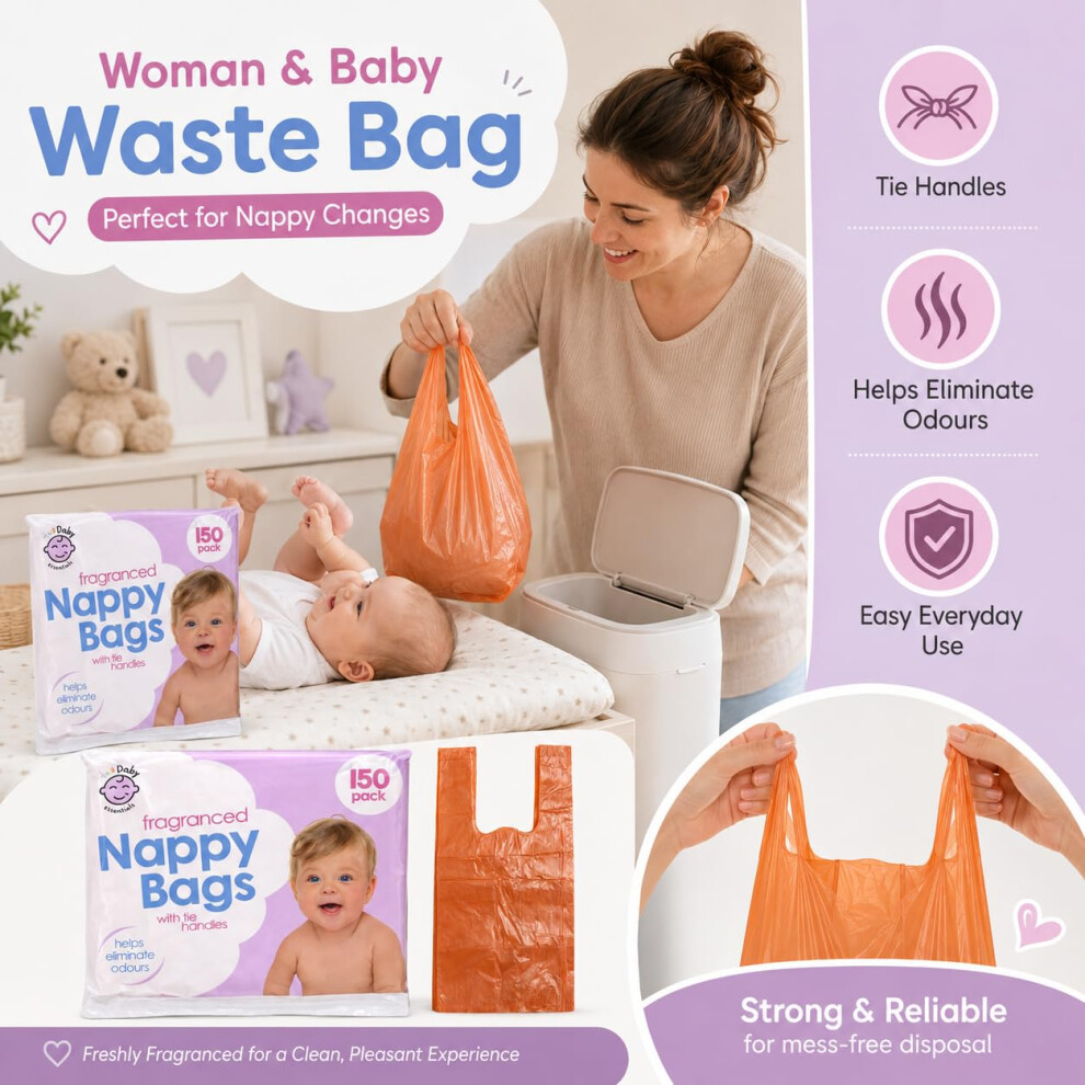 Fragranced Nappy Bags, 150 Count, Scented, HDPE, Purple, Waste Bags