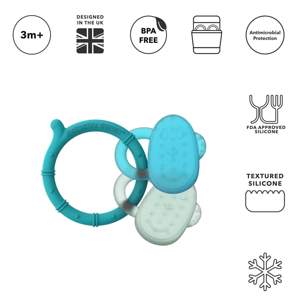 Matchstick Monkey Cooling Teether Blue Mint Green