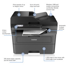 Brother MFC-L2800DW All-in-one Mono Laser Printer |Print, copy, scan & fax |Automatic 2-sided print | A4|UK Plug