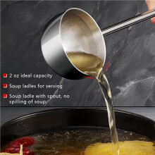 4X Small Soup Ladle Stainless Steel Metal Deep Spoon with Pour Spout 2 Oz Long Handle Gravy Ladles 10.5 Inch