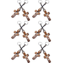 12st Valnötsträ CrossKeychain Handhållen Träkorsnyckelring Fingertoppsficka för Presenter för Stresslindring