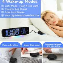 3X Vibrating Clock with Super Loud Alarm and Bed Shaking Vibrator. Various Display Modes with Colorful RGB LED Light