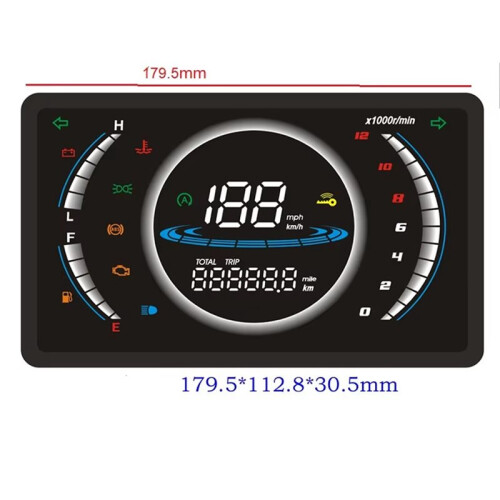 2X 12V Universal Adjustable LED Digital Motorcycle Speedometer RPM Dashboard with Temperature Gear