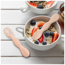 Vicloon Silicone Baby Fork and Spoon Set, 2 Pcs Self Feeding Toddler Cutlery Kit, Soft Grip for Infant Children First Led Training Weaning