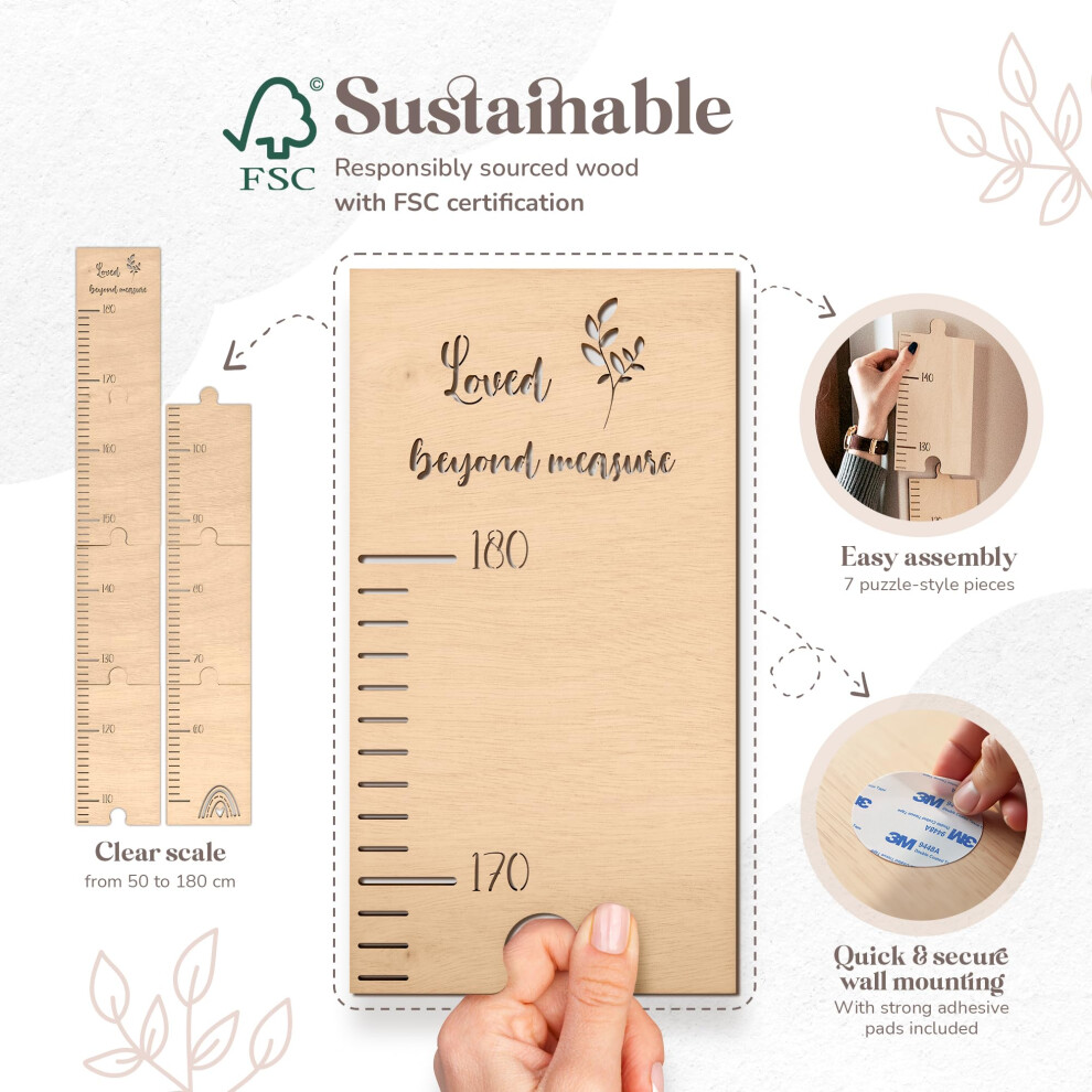 Mikito Wooden Height Chart For Children To Hold Their Growth Including