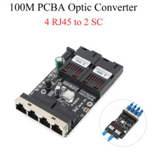 5X 100M Glasvezelmediaconverter 4 RJ45 Naar 2 SC A+B Optische Connector 1310nm/1550nm Poorten PCBA-Bord 20KM Ethernet-