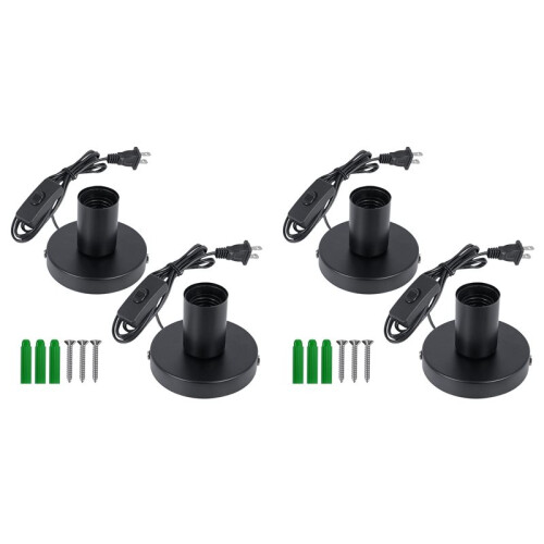Desktop Lamp Base, Small Industrial Table Lamp Base Only, Simple E27 Screw Light Socket Bulb Holder Base 4 Pack US Plug