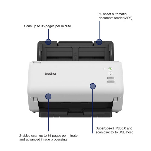 Brother Brother ADS-4100 Desktop Document Scanner |SuperSpeed USB 3.0 | Double-sided | 60 Sheet ADF, UK Plug 1