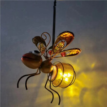 5X Solar Iron Insect Statue with LED Fairy Light Outdoor Hanging Tree Ornament for Fence Yard Courtyard Garden Decor A