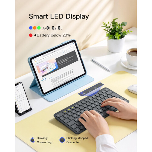 Inateck Bluetooth Wireless Keyboard with 3-Channel Easy-Switch, Slim Ergonomic Design with AI Key, Compatible with iPad/Windows/MacOS/Android, QWERTY 1