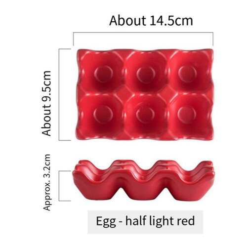 2X Kitchen Supplies Egg Tray Egg Rack Household Ceramic Tableware Supplies Egg Tray Egg Tray Red 2