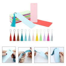 100PCS Blank Paper Bookmarks Rectangle Book Marks Hanging Label with Colorful Tassels for DIY Project