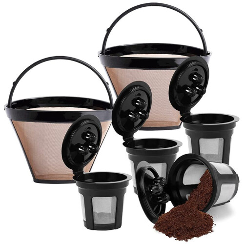 2 Pack Reusable Cone Coffee Filter & 4 Pack Reusable Coffee Pods for  Dual Brew Coffee Maker, Coffee Filter