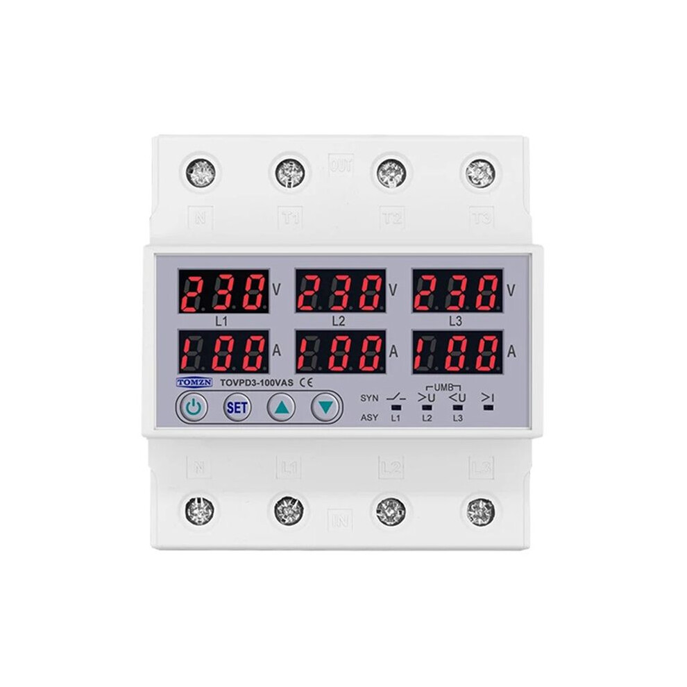 Tomzn Din Rail 3P+N Over Under Voltage Current Limit Protection Relay Protector Syn Async Synchronous Asynchronous 4711816281250