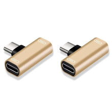 2X 3-in-1 Dubbele Type-C-Adapter Type-C-Oplaadkabel Oplader Oordopjesconverter voor Smartphones Hoofdtelefoonadapter Goud