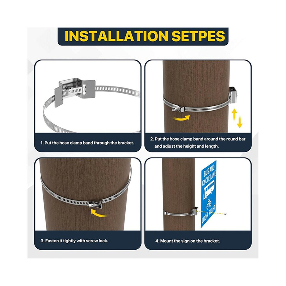 4X Adjustable Sign Mounting Bracket For Larger Poles,4 To 15In Metal Street Sign Mounting Bracket Hardware 6034149956526