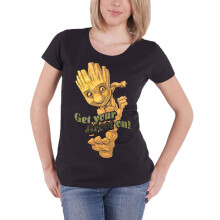 (M, Black) Guardians Of The Galaxy Vol 2 T Shirt Groot Dance new Official Womens Skinny Fit