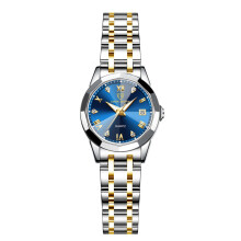 (Golden blue face (women's style)) Premium New Diamond Couple Quartz Watches, Stainless Steel Waterproof Calendar Luxury Wristwatches