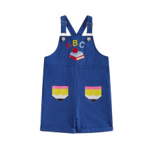(5-6 Years, Blue) Kids Back to School Overalls Letter Book Embroidery Casual Buckle Sleeveless Jumpsuit Shorts