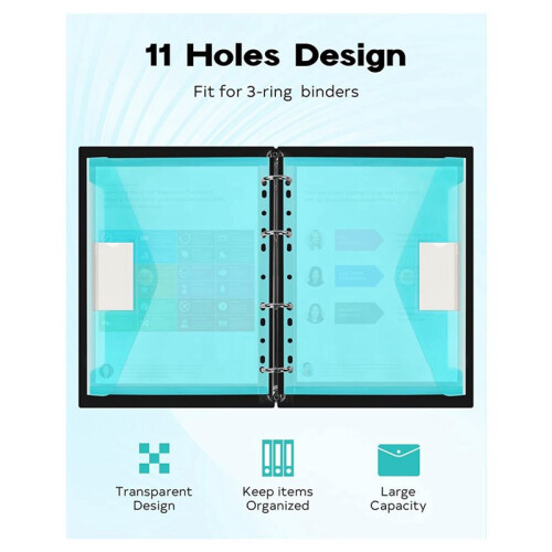 30 Pack File Folders, 11 Ring Plastic Envelopes, Clear Folder for Documents with Label, 3 Ring Binder Pocket Organizer