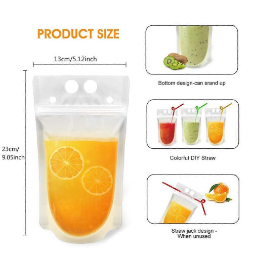 100 Clear Reusable Drink Pouches Set + 100 Wrapped Straws for Adults 2