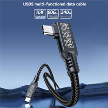 5 90 Degree Type C to USB C Cable USB5 80Gbps 16K PD 240W Fast Charging Data Cable for Mobile Phone 6.56ft A