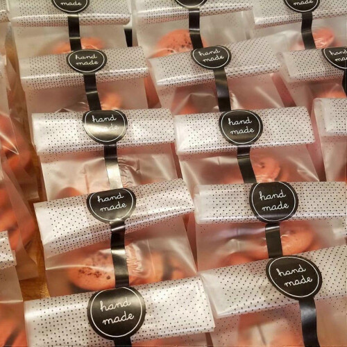 100 Clear Plastic Bags + Black Stickers for Bakery, Cookie & Candy Packaging 2