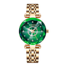 (Rose gold emerald green) Premium Women's Ocean Heart Quartz Watch, Diamond Inlaid Stainless Steel Band Waterproof Ladies Wristwatch