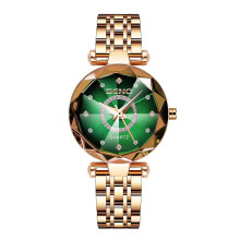 (Rose gold green surface) Premium Women's Ocean Heart Quartz Watch, Diamond Inlaid Stainless Steel Band Waterproof Ladies Wristwatch