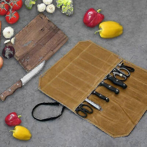 Professional Chef Knife Roll Storage Bag, Waxed Canvas Foldable Culinary Knife Bag Gift 2