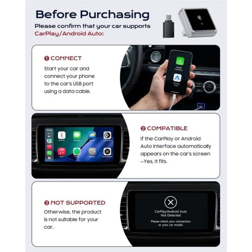 Adattatore Wireless CarPlay, Custodia In Alluminio per  CarPlay e per Android Car, Converte Connessioni Cablate In Wireless 2