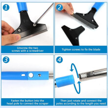 Heavy-Duty Floor Scraper with 8-66.5" Long Handle, 4-Inch Metal Blade Cleaning Tool, Includes 10 Replacement Blades