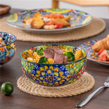 (Mix Color - 12 Pcs) 12pcs Dinner Set Stoneware Bohemian Style Tableware with Dinner Plate Dessert Plate Cereal Bowls Service for 4