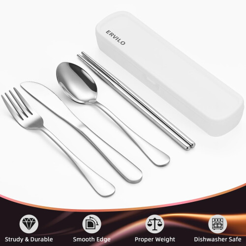 Travel Utensils with Case-Silver 1