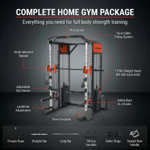Strongway Multi Gym Smith Machine with Weights 177KG Weight Stack Included - Multifunction Home Gym Dual Cable Pulley Dip Station Pull Up Bar Strengt