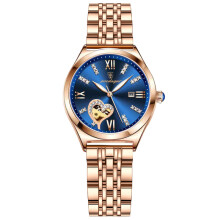 (P320 steel belt rose gold blue surface) Diamond Inlaid Calendar Waterproof Luminous Women Watch, Stylish Trendy Durable for Students