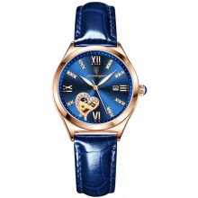 (P320 belt rose gold blue surface) Premium Diamond Inlaid Calendar Waterproof Luminous Women Watch, Stylish Trendy Durable for Students