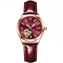 (P320 belt rose gold wine red) Diamond Inlaid Calendar Waterproof Luminous Women Watch, Stylish Trendy Durable for Students
