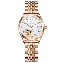 (P320 steel belt rose gold white surface) Premium Diamond Inlaid Calendar Waterproof Luminous Women Watch, Stylish Trendy Durable for Students