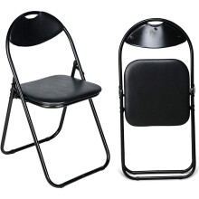 (1) Black Folding Chair Round Foldable Metal Chairs Space Saving Padded Seat For Dining Living Room Kitchen Spare Chair Seat