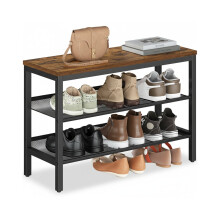 3 Tier Shoe Rack Bench - 11"D x 29.5"W x 19.7"H - Steel & Particleboard - Raised Edges - Easy Assembly
