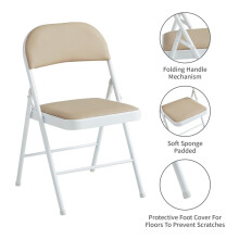 (Blue) Set of 2 Folding Chairs, Faux Leather Foldable Chairs with Metal Frame and Padded Seat, Easy to Fold and Store for Home
