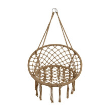 (Pink) Woven Courtyard Hanging Basket with Cotton Rope and Iron Ring Suspension Chair. Balcony Rocking Chair Suitable for