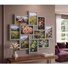 10-Multi Aperture Wall Photo Frame Grey 55x49x2Cm