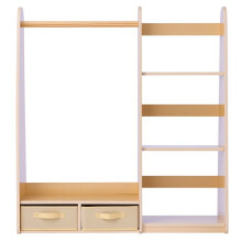 Armadio per Bambini con Specchio-Duoku-Armadio in Legno Dotato di Ripiani, Ceste di Stoccaggio e Barra per Vestiti, Naturale