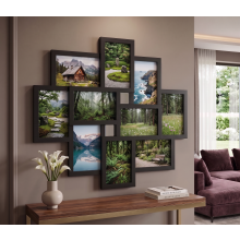 10-Multi Aperture Wall Photo Frame Black 55x49x2Cm