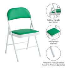 (Grey) Set of 2 Folding Chairs, Faux Leather Foldable Chairs with Metal Frame and Padded Seat, Easy to Fold and Store for Home