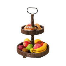 Rustieke Stijl Houten Lade met Etagère, Decoratieve Lade in Boerderijstijl, Ronde Lade met Metalen Handgrepen, Gewassen Wit